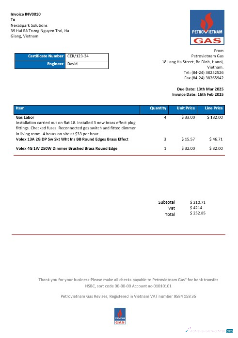 Download Vietnam Petrovietnam Gas business utility bill template in Word and PDF formats Photoshop template